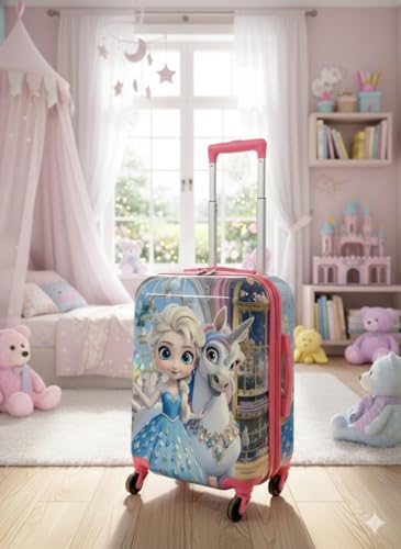 Image of ADSON Abs Kids Trolley 360 Rotating Luggage 360 Degree Wheels Princess Non-Breakable 20 Inch Kids Hardsided Suitcase with 4 Wheels, 360 Degree Wheel Travel Trolley Bag (Light Blue Princess)