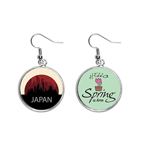 Pendientes de primavera de arquitectura japonesa con silueta artística de colgante