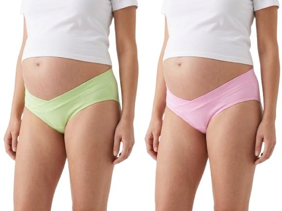 MeraOne Women's Cotton Maternity Underwear – Low Waist V-Shape Pregnancy Panties Briefs | No Elastic Comfort Innerwear | Pack of 2 | (Pink- Green)-image-11
