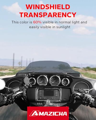 Image of Amazicha 7 inch Smoke Wave Windshield Windscreen Compatible for 2014-2023 Harley Davidson Touring Street Glide /Electra Glide /Ultra Limited /Tri Glide FLHT FLHX FLHXS FLHTK (Tint)