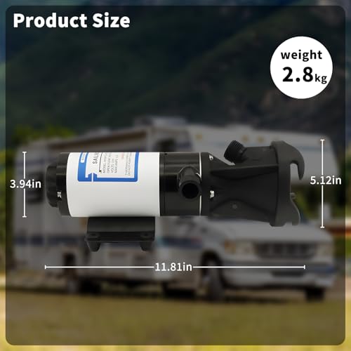 Image of 12V DC Macerator Pump - 12 GPM (45LPM), Marine Toilet Waste Electric Caravan with Garden Hose Discharge Port, Quick Release Sewage Pump with Fresh Water Rinse and Manual Crushing Function (HYMP1-4501)
