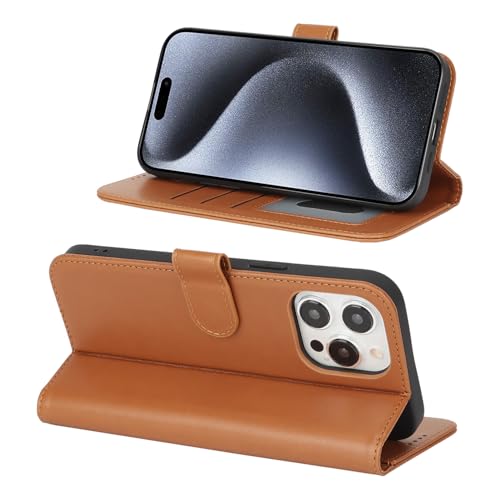 Image of for iPhone 15 Pro Case Wallet with Card Holder,for iPhone 15 Pro Wallet Case for Women Men,PU Leather Shockproof Magnetic Buckle Stand Flip Phone Case-Brown