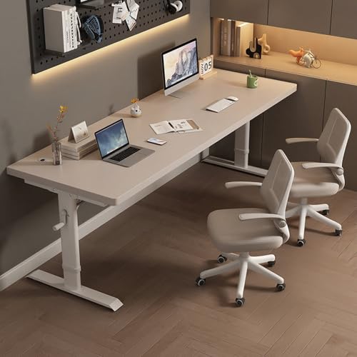 TRAGLO パソコンデスク 手動 昇降式 スタンディングデスク 高さ調節範囲68-98CM おしゃれ オフィスデスク ゲーミングデスク 昇降式デスク 工字型のテーブル脚 安定した耐荷重 作業机 組み立て簡単(ミルクコーヒー+白枠,120x60cm)