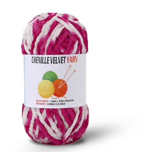 Image of Velvet Chenille Chunky Yarn, Handcrafts Weaving Soft Chenille Yarn for Crocheting Clearance, Used for Making Baby Yarn Blanket, Clothes, Knitting Creations (1 - Colorful - D)