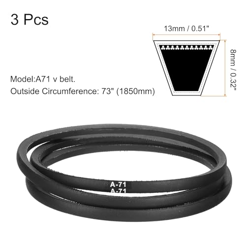 Image of uxcell 3pcs A71 or 4L730 Classic Wrapped Rubber V-Belt, 71 inch(1800mm) Inside Circumference, A Profile V Belt