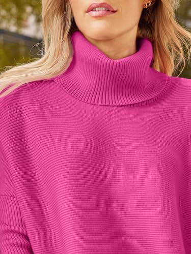 Image of LILLUSORY Women's Turtleneck Oversized Sweaters Long Batwing Sleeve Spilt Hem Tunic Pullover Knit Tops