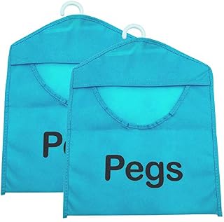 2pk Clothes Peg Bag for Washing Line with Hanger | 39 x 28cm | Washable Hanging Peg Holder | Reusable Peg Bags for Washing Line | Clothes Pegs Bag | Washing Peg Bag | Peg Basket Peg Storage