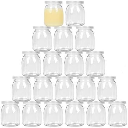Timoo 20 pack-7 oz Glass Jars with Lids, Clear Glass Pudding Jars with PE Cap for Yogurt, Pudding, Milk, Jam, Mousse and More