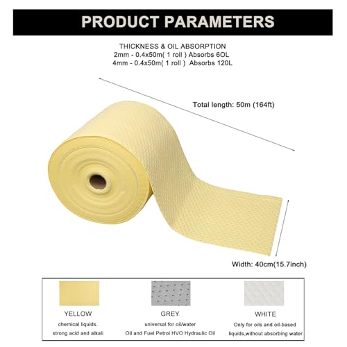 Alfombrilla absorbente de aceite para control de derrames químicos, ácidos agresivos, álcalis, almohadillas absorbentes de aceite para uso en interiores y exteriores, 50 hojas