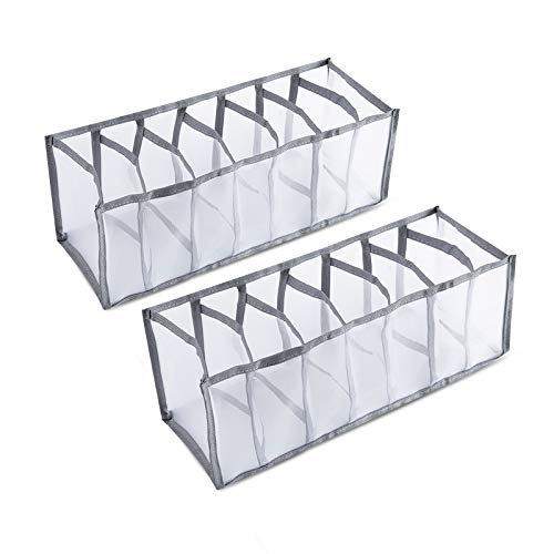 N/F Yemiany Organizador de Ropa Interior Plegable,Caja de Ropa Interior,2 divisores de cajones Plegables,Caja de Almacenamiento,organizadores de Armario para el hogar para Calcetines(Gris,7 Rejillas)