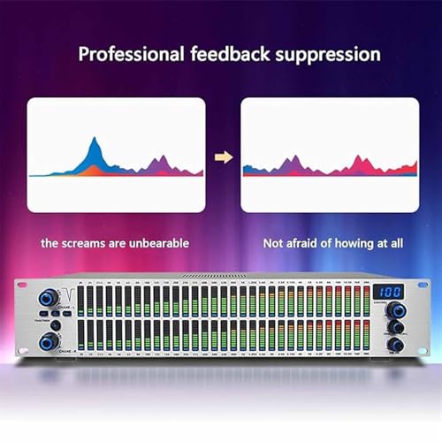 Ecualizador gráfico de 31 bandas con procesamiento de audio digital, pantalla de espectro LED, 10 efectos preestablecidos, reducción automática de ruido para estudios de grabación profesionales
