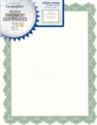 Geographics Optima Green Certificates with Gold Foil Seals, 8.5 x 11, Seal 1.75