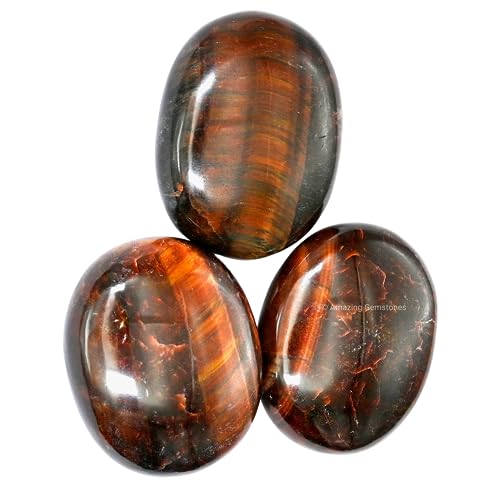 Image of Amazing Gemstone Red Tiger Eye Crystals and Healing Stones - Large Palm Stone Crystals Piedra - Crystal for Good Luck, Balanced Positive Energy, Meditation - Unique Stocking Stuffers, Gifts for Women