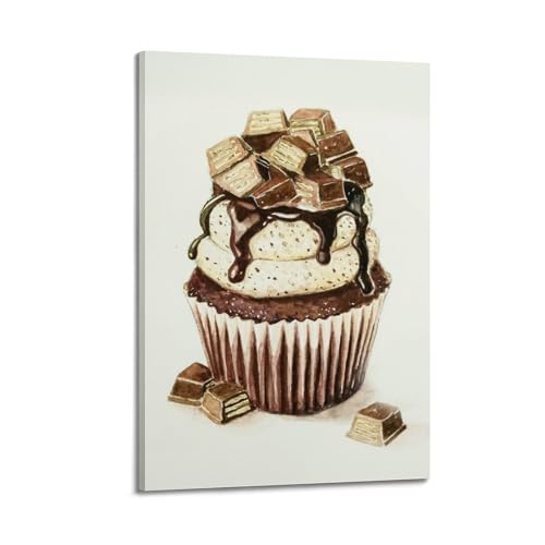 Impression sur toile WIZIGM | Aquarelle fine de cupcake au chocolat encadrée
