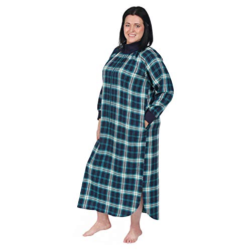 Metropolitan Womens Flannel Lounger Nightgown - Long Plaid Night Gown - Navy, Medium