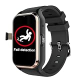 VCYEX Orologio Salvavita per Anziani, Pulsante di Emergenza SOS + Promemoria Caduta, Chiamate HD | Posizionamento GPS, Orologio GPS per Pazienti Affetti da Alzheimer Gold,5.6 * 3.3cm