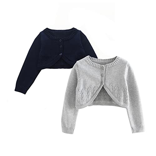 Image of 2Pcs Girls' Knit Toddler Cardigan Cotton Soft Button Closure Bolero Shrug Shawl Shirt Sweater