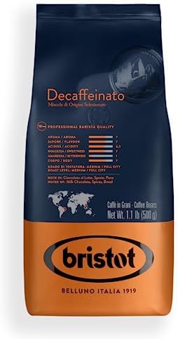Bristot Decaf Italian Coffee Beans | Italian Espresso Beans Whole | Medium Roast | 1.1 lb/500g