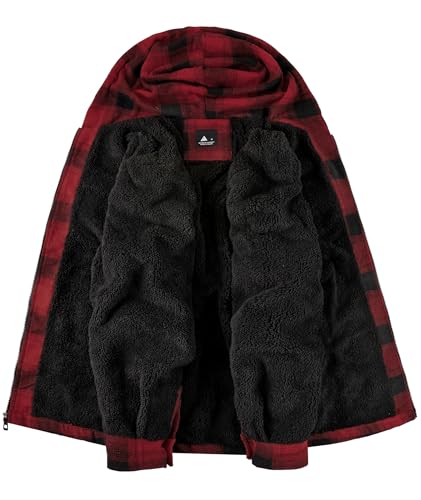SCODI Mens Flannel Hooded Jacket Fleece Sherpa Lined Zip Up Plaid Hoodies - image 2