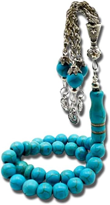 Tasbih Man Turquoise Prayer Beads Muslim misbaha Islamic Rosary Bracelets (10mm x 99 Beads)