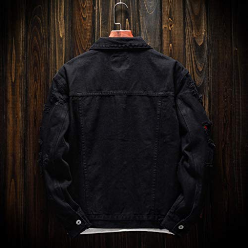 Ripped Denim Jacket for Men Baggy Style Winter Long Sleeve Top Stylish WindbreakerFall3
