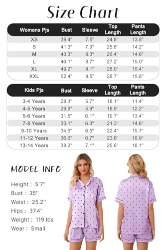 Image of Girls & Womens Satin Pajamas Set, Silk Button-Down Sleepwear 2 Piece Nightwear, 3 Years - Women XXL
