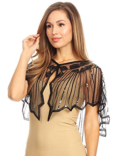 Anna-Kaci Women's 1920s Shawl Evening Cape Sparkly Sequin Deco Paisley Flapper Bolero2