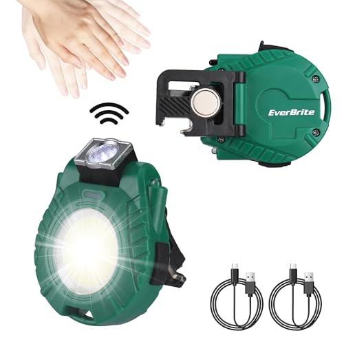 EverBrite 2 Pack COB Keychain Work Light, Mini Rechargeable Magnetic Keychain Light, Sensor Mode, Multifunctional Small Keychain Flashlights, Portable, Waterproof, for Camping, Hiking, 6 Modes, Green