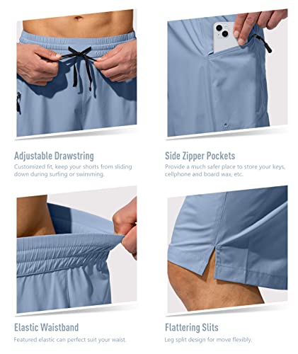 Image of Men's Swim Trunks Quick Dry Board Shorts with Zipper Pockets Beach Shorts Bathing Suits for Men - No Mesh Liner