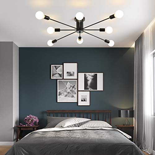 Garwarm 8-Light Sputnik Chandelier Black Industrial Semi Flush Mount Ceiling Light Fixture Mid Century Modern Pendant Light for Kitchen Farmhouse Living Room by Garwarm - Image 8