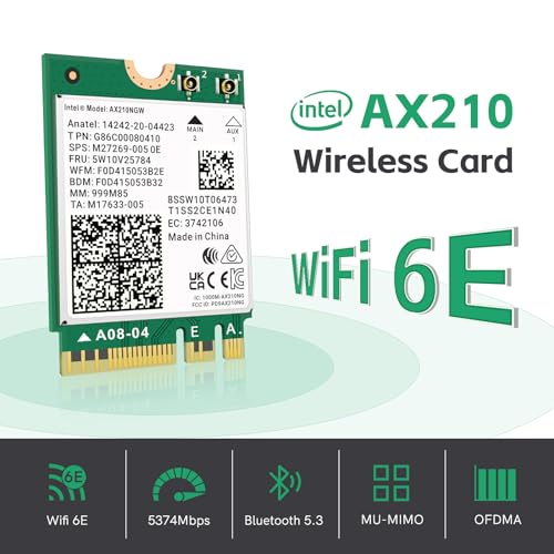 Image of LANYAO WiFi 6E AX210 NGW Wireless Card M.2 2230 /NGFF Laptop Module with Bluetooth 5.3, 5400Mbps Tri-Band AX210 WiFi Chip Adapter, Ultra-Low Latency, Supports Windows 11 /10 (64bit only)