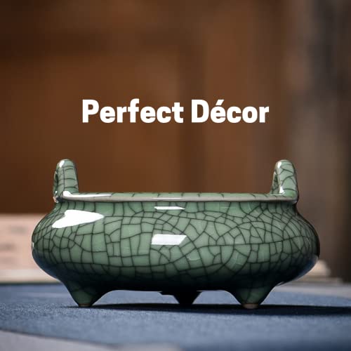 Philogod Ceramic Incense Burner Holders For Sticks, Cone, Coil Incense, 3.15 Inch And 2 Ears Craftmanship Censer (Green-1-Black Line) #TOP5