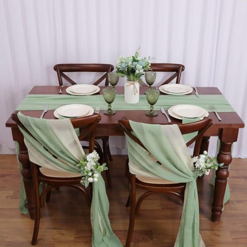 Generisch 30 STÜCKE (15er-Set) 30 * 275 cm Salbeigrüne Chiffon-Stuhlschärpen für Hochzeitsdekorationen Chiffon Vertikale Stuhlvorhänge Tüll-Stuhlhusse