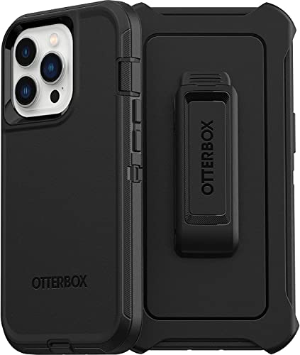 OtterBox iPhone 13 Pro (ONLY) Defender Series Case - BLACK, rugged & durable, with port protection, includes holster clip kickstand