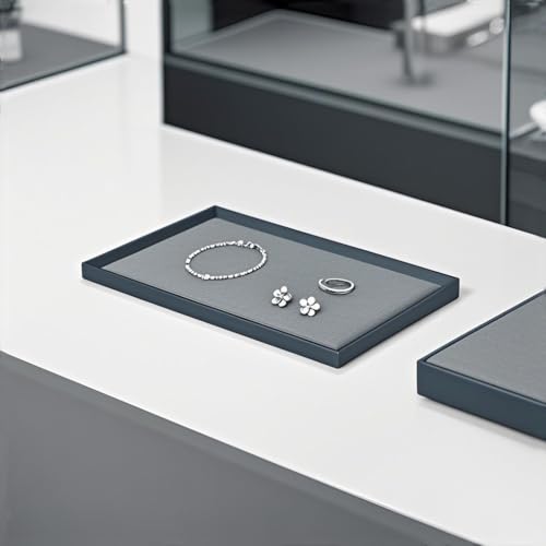 Oirlv Premium Bandeja Plana de Cuero Gris Azul para Joyas - Organizadora para Exposición y Almacenaje (Mediana) - imagen 5