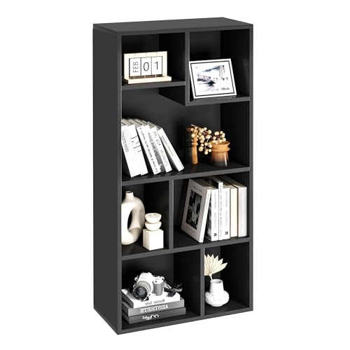 VECELO 42 Inch High Bookcase, 4-Tier Modern Storage Cabinet with Height Difference Shelves for Standard Textbooks, Floor Standing, 7 Cubes, Horizontal Available, Easy Assembly, Vintage Black by VECELO - Used condition - US$36.62