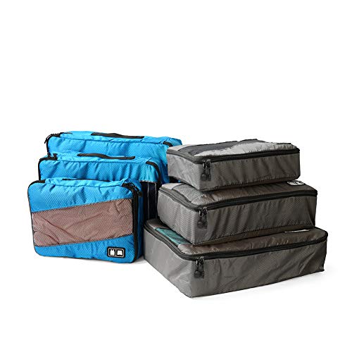 Preisvergleich Produktbild Packwürfelsystem für Reisen, 6 Koffer-Organizer, hochwertig, strapazierfähig, Reisezubehör (blau / grau)