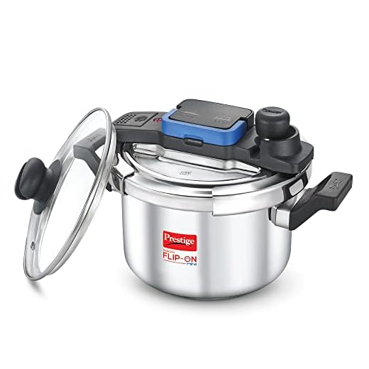Prestige 5L Svachh FLIP-ON Stainless Steel Tri-ply bottom Pressure Cooker with glass lid|Innovative lock lid with spillage control|Gas & Induction compatible|5 years warranty|Silver