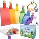 Montessori Wooden Rainbow Nesting Toy: Open-Ended Wooden Stacking Set with Arches, Peg Dolls & Story Book for Emotional Intelligence & Creative Play | Ages 3+ | 16 pcs | Premium Beechwood