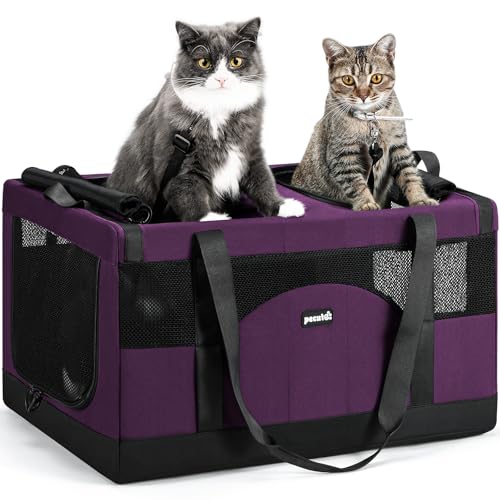 Image of Pecute Cat Carrier, Soft Double Pet Crate for 2 Cats Travel, Purple