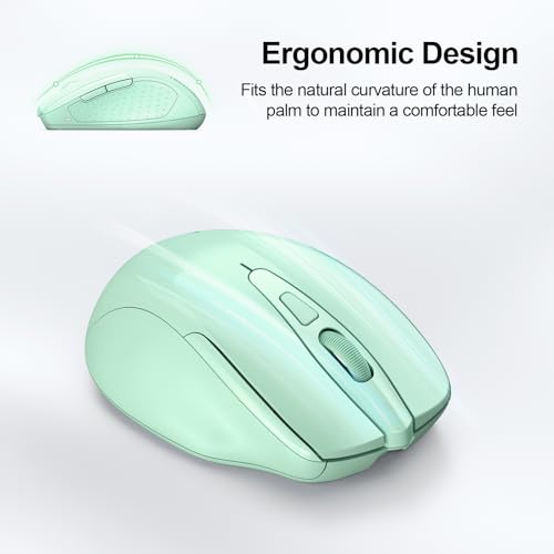 TECKNET Wireless Mouse (BT5.0/3.0 & 2.4G) Rechargeable 4800 DPI Silent USB A & Bluetooth Mouse 6 Buttons, Wide Compatibility - Green by TECKNET - Image 8