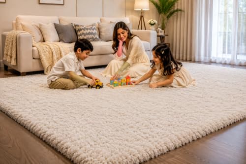 Image of Shaggy Carpet 5x7 Ft for Living Room & Bedroom (Ivory)