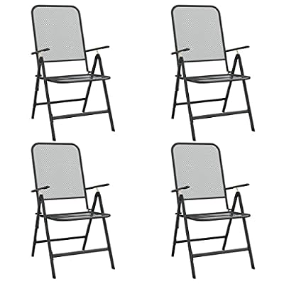 UERNGFTKM Folding Patio Chairs 4 Pack, Reclining Outdoor Chairs with 7 Settings, Iron Frame Expanded Metal Mesh Anthracite, Simple Modern Design for Garden Deck