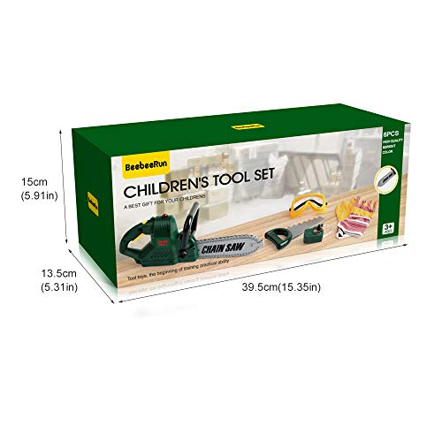 BeebeeRun 6 Pcs Kids Tool Set with Power Chainsaw, Pretend Play Tool Set with Measuring Tape and Hand Tools Accessories for 3 4 5 6 7 Years Old Boys Girls,Outdoor Lawn Tools Plastic Toy Chainsaw Set