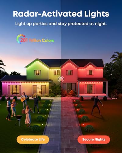 eufy Permanent Outdoor Lights S4, 3D Radar-Activated, 200ft with 144 LED Lights, Smart RGBWW for Christmas Decorations, AI Light Themes, Music Mode, Matter Support, IP67 Waterproof, Link with Cameras