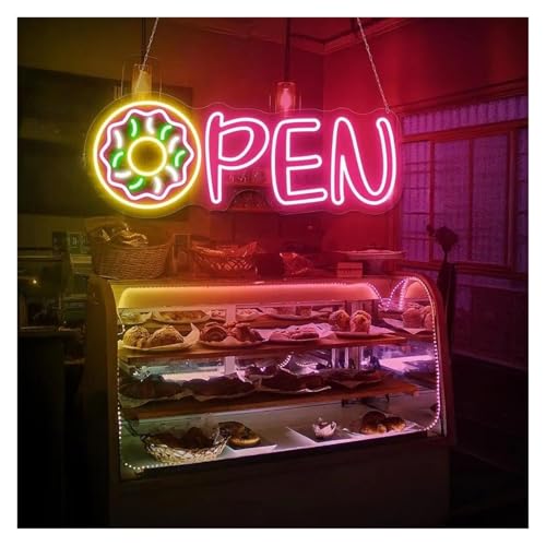 Decoración Lámparas Letrero Luminoso De Neón Con Letras Donut Open Para Decoración De Pared, Ideal Para Tiendas De Donas, Postres Y Panaderías(C,84X33CM)