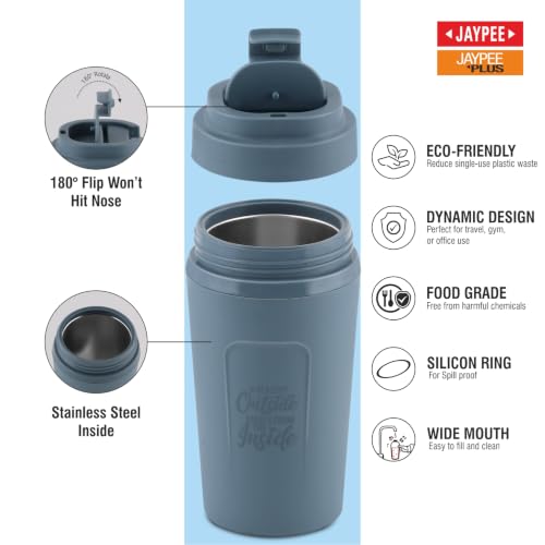 Image of JAYPEE ZIPSIP Pu Insulated Stainless Steel Coffee Mug 385 ml Travel Mug Suitable for Car, Tumbler Bottle, Tea Cup, Matte Finish Non Slip, P. Plum