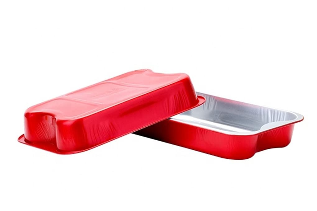 KEISEN 74oz 2080ml Disposable Aluminum Foil Professional Quality Colorful Kitchen Cooking Rectangular Cake Pan With Lids 12-inch by 8-inch (10, Red)