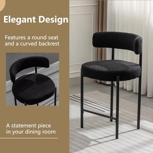 Counter-Height-Bar-Stools-24-Black-Bar-Stools-Set-of-3-Boucle-Counter-Stools-with-Back-Mid-Century-Modern-Bar-Stools-for-Kitchen-Island-Dining-Room Counter Height Bar Stools 24 Black Bar Stools Set of 3 Boucle Counter Stools with Back Mid Century Modern Bar Stools for Kitchen Island Dining Room