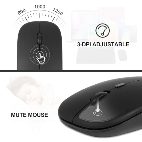 Image of Thanice Bluetooth Keyboard and Mouse Combo Ultra-Slim Portable Rechargeable Compact Wireless Mouse Keyboard Set for Pad /iPad Pro /iPad mini /iPad Air Mac OS,Android Windows iOS and Above(Black)